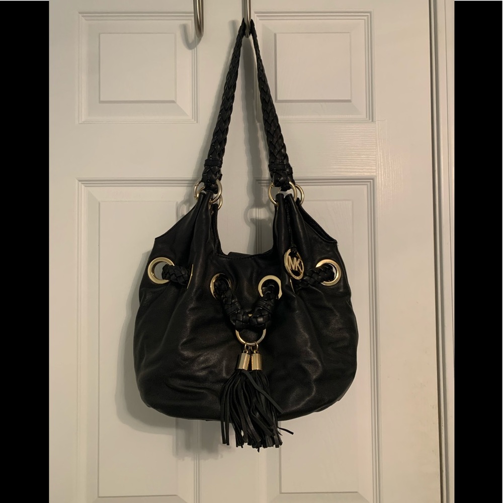Michael Kors Braided Grommet Black Shoulder Bag
